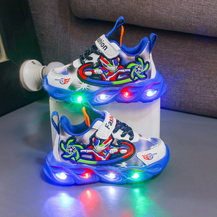 春秋款儿童运动鞋带灯卡通宝宝软底学步鞋男童休闲鞋小童软底防滑