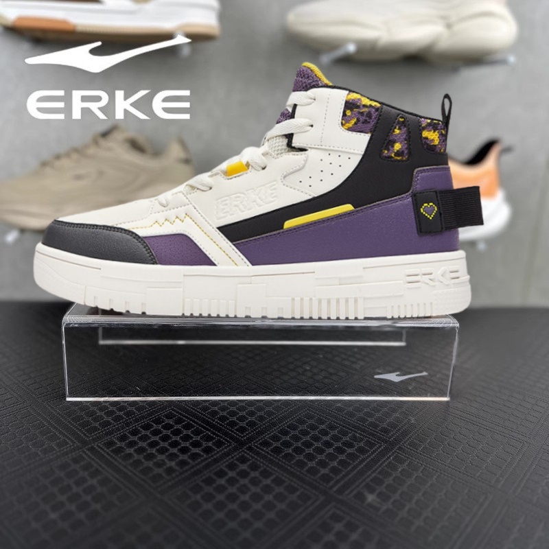 契约鸿星尔克高帮板鞋男秋冬新款厚底百搭复古休闲鞋运动鞋子男鞋