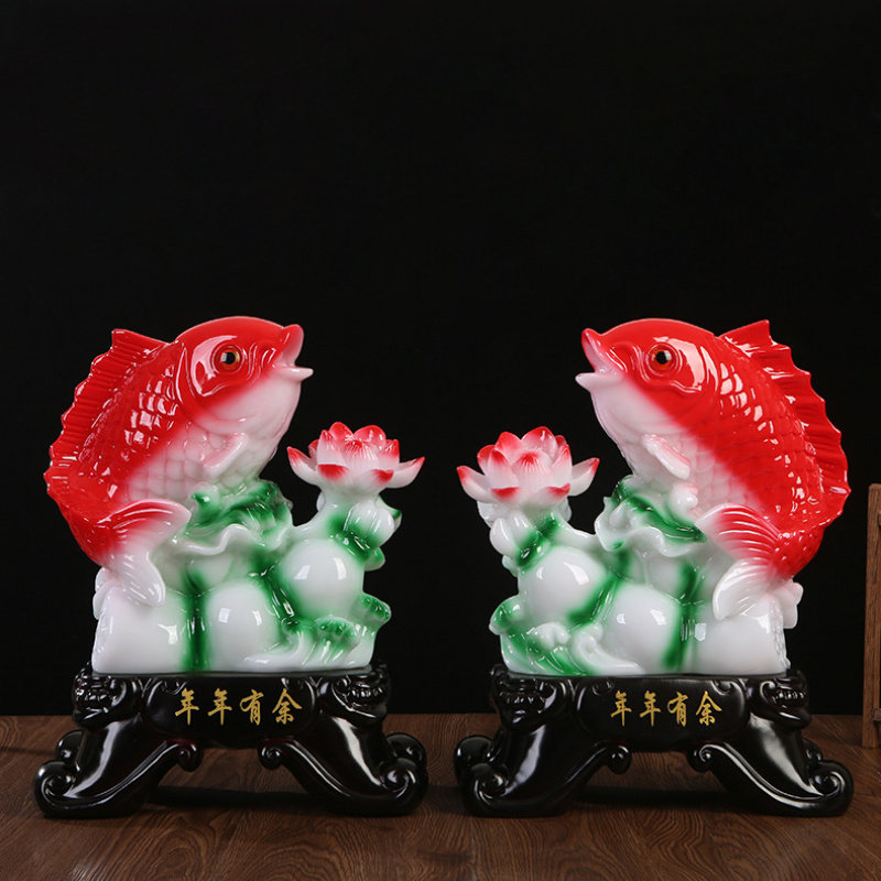年年有余对鱼摆件中式鲤鱼家居客