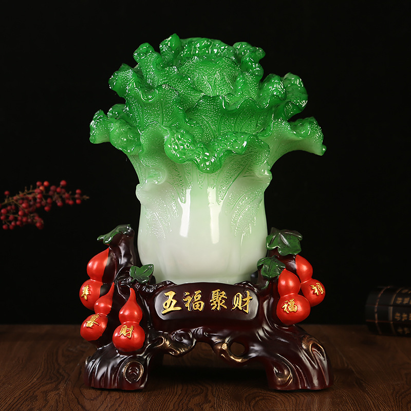 五福聚财白菜摆件招财福禄葫芦客
