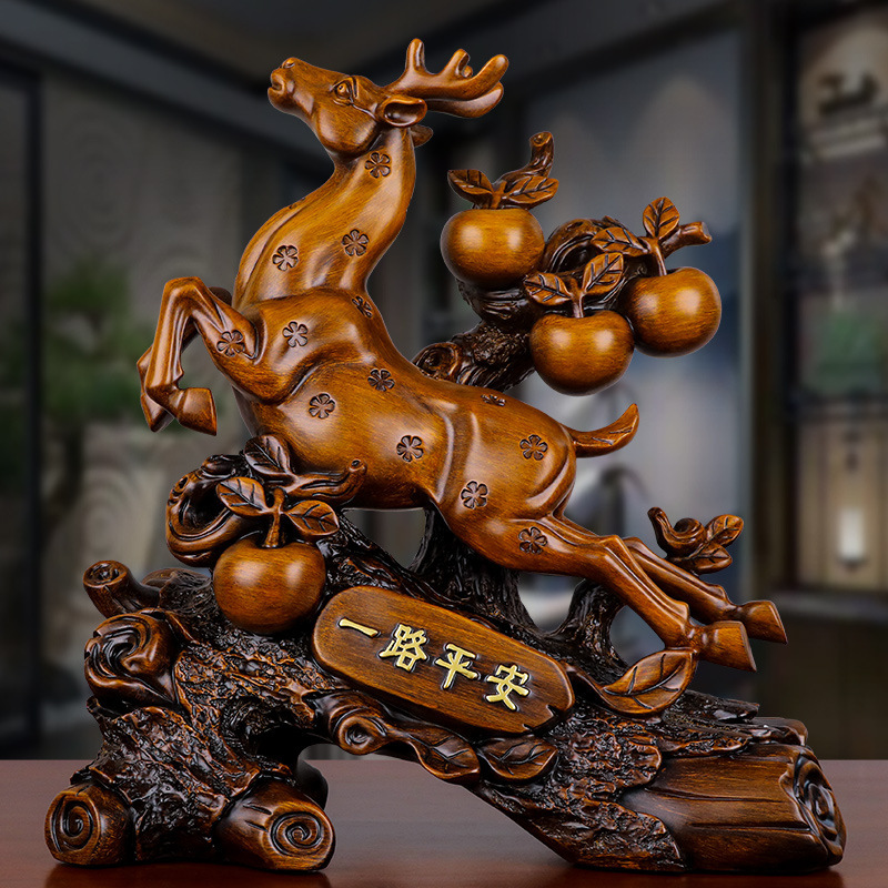 一路平安对鹿摆件办公室店铺柜台