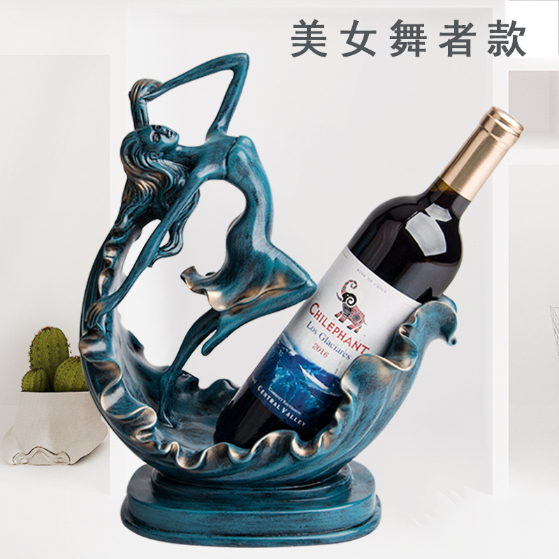 新款树脂酒架美女红酒架蓝色餐桌