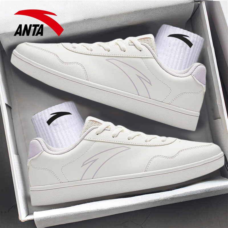 安踏板鞋女系带女小白鞋低帮