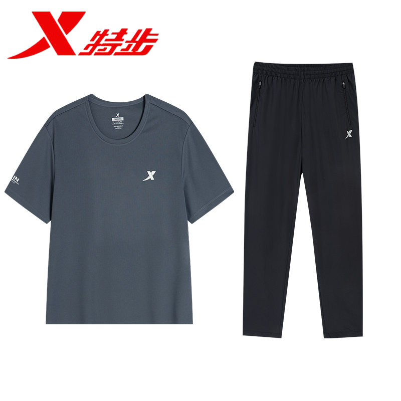 特步短袖男T恤夏季运动服套装