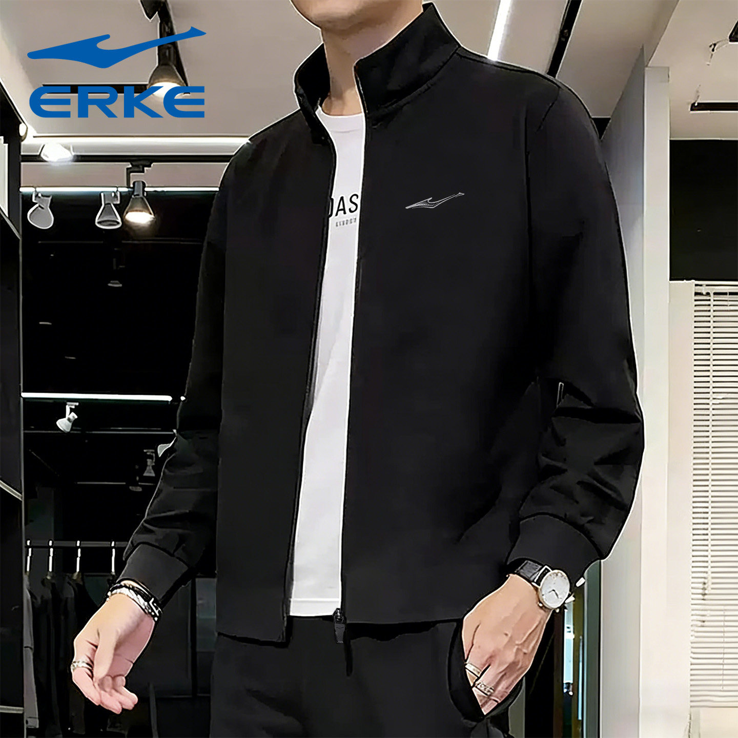 鸿星尔克外套男装春秋男士立领开衫卫衣薄款夹克旗舰店运动服上衣