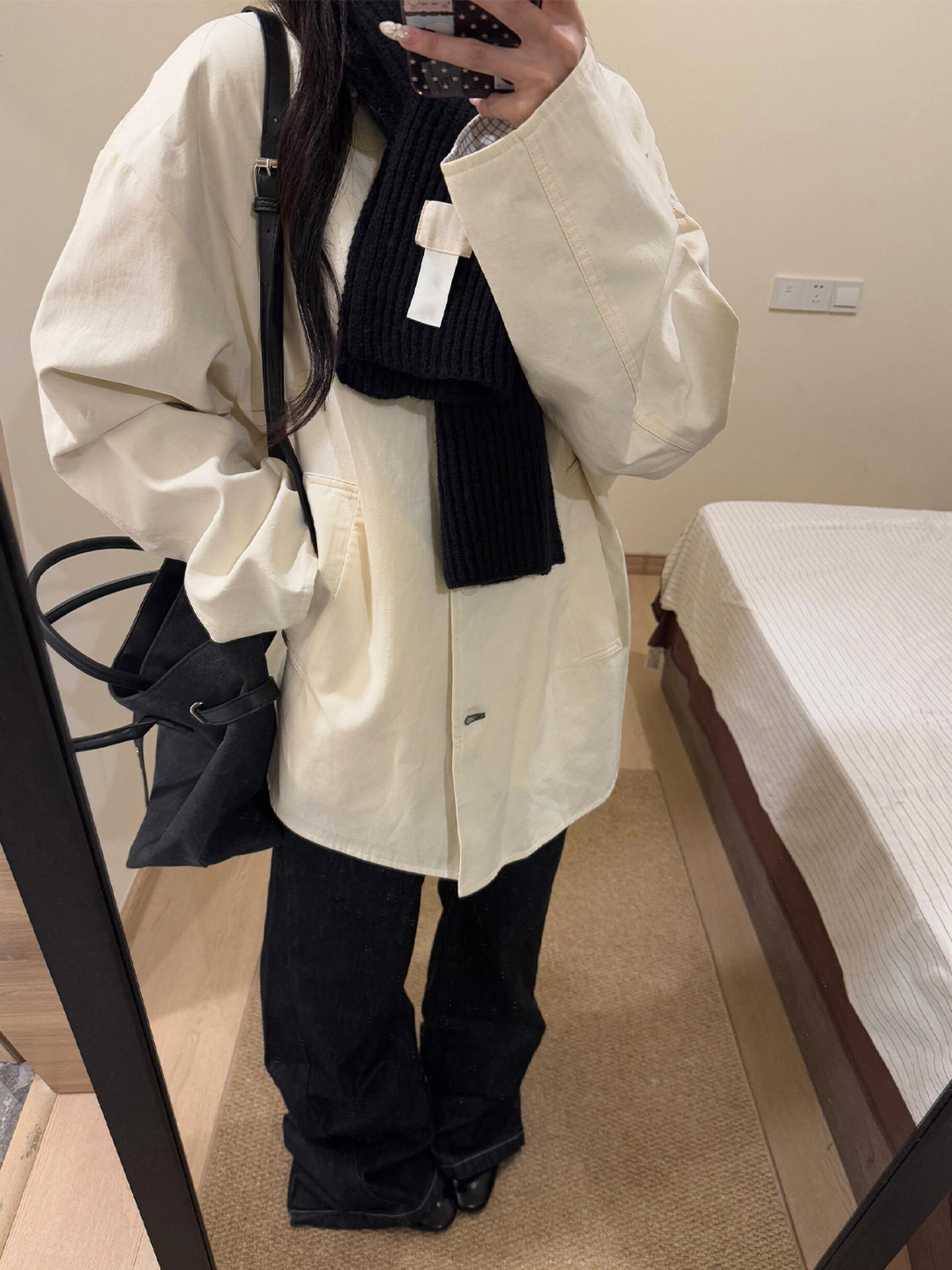 Qadın üçün ağ midi trench palto, koreya yaxalığı