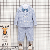 宝宝周岁礼服男孩小花童儿童西装 定制英伦男童西服春秋三件套 套装