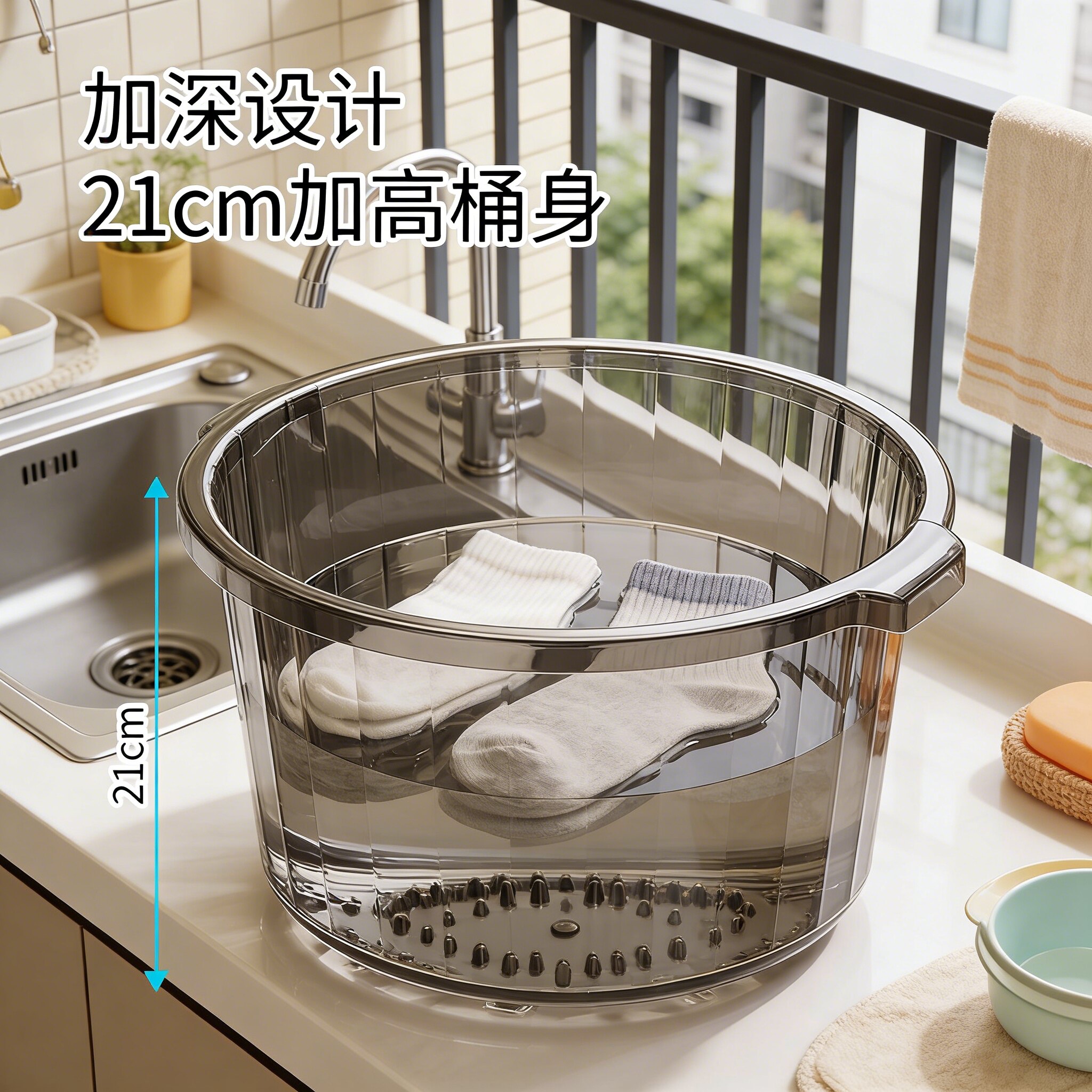 洗衣盆带洗脚桶一体式家用特大号塑料洗衣盆婴儿学生宿舍脸盆加深