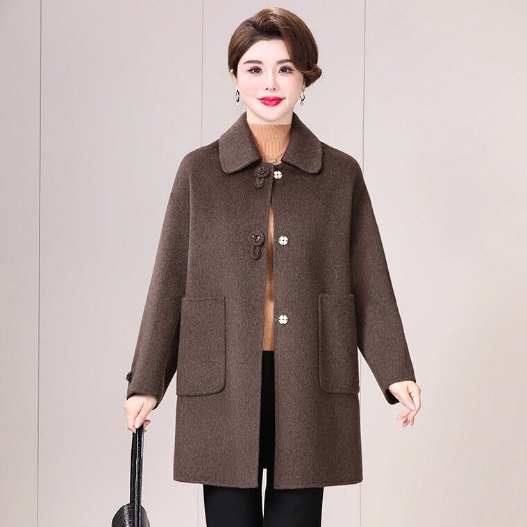 正品双面羊毛大衣中长款直筒宽松落肩袖方领单排扣中老年毛呢外套,女装/女士精品,常规大码外套,淘宝优惠券,粉丝福利购,淘宝优惠卷
