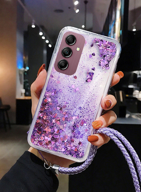 适用三星A55手机壳A35 5G液体流沙壳A25卡通硅胶A17全包边A05S防摔S24ULTRA小清新S23FE挂绳女A54软壳A56保护