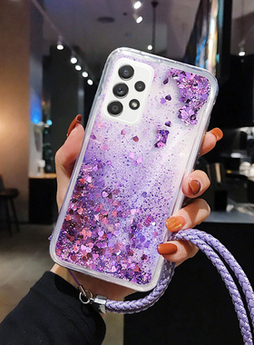 适用于三星A52 5G手机壳A53液体a16流沙壳A05s全包边S25ULTRA女款A32挂绳A56卡通A52硅胶s24保护套A12创意A14