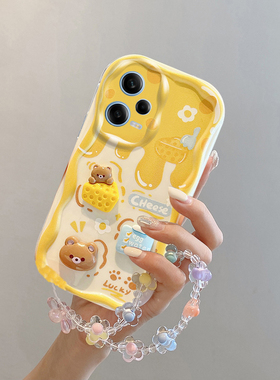 简晴适用于小米13LITE手机壳POCO X5 5G卡通F4挂绳保护套M4PRO女款X3 GT时尚简约11I小清新硅胶CIVI2防摔手链