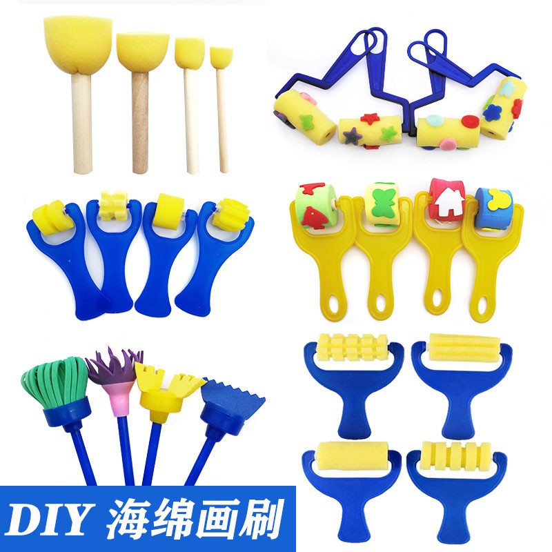 海绵印章绘画拓印棒幼儿园儿童画滚筒滚刷绘画蘑菇头海绵棒画刷