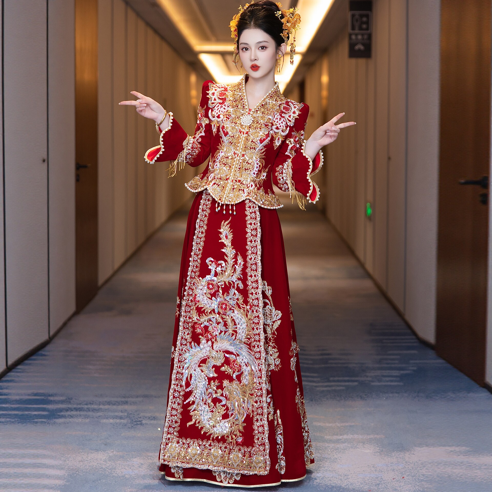 高端外嫁女回娘家服装红色国风新中式标旗秀禾服新娘敬酒服出阁服