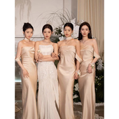 高级感伴娘服2026新款 缎面小众香槟色绝美姐妹团礼服女平时可穿冬
