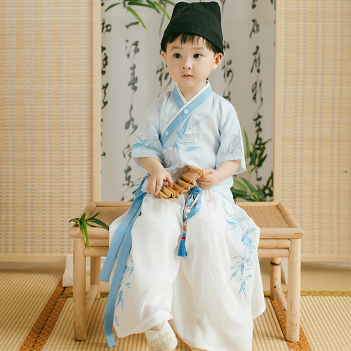 春夏汉服男童改良古风唐装两件套