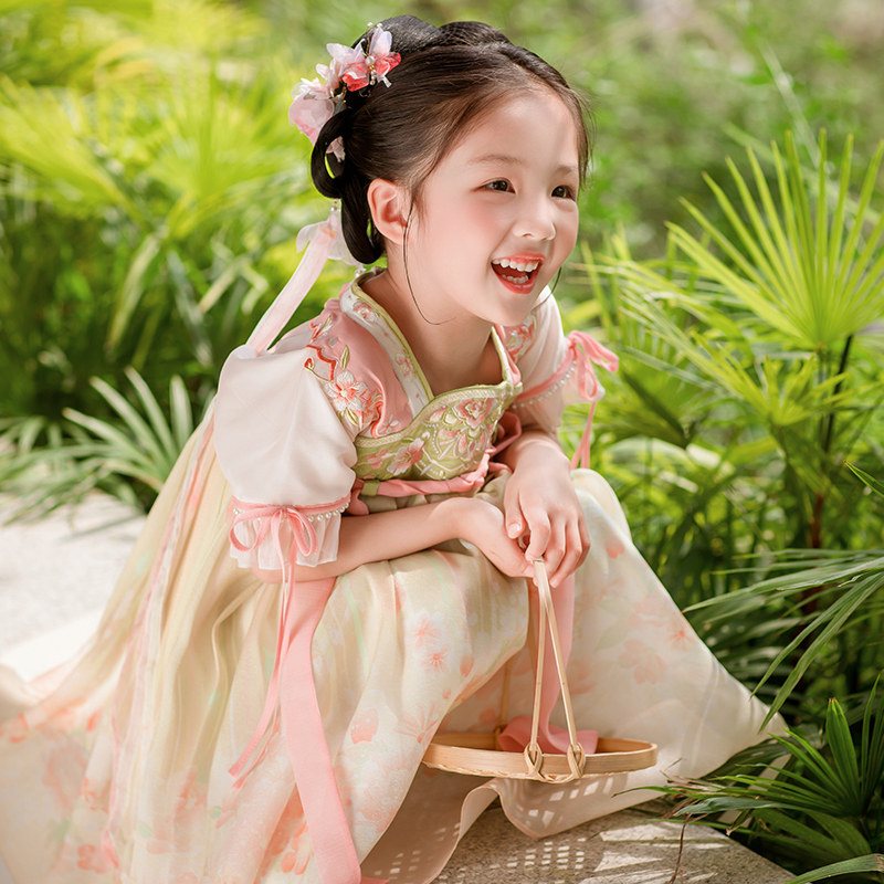汉服女童夏款超仙古风可爱女宝宝古装连衣裙原创粉绿小女孩唐装裙