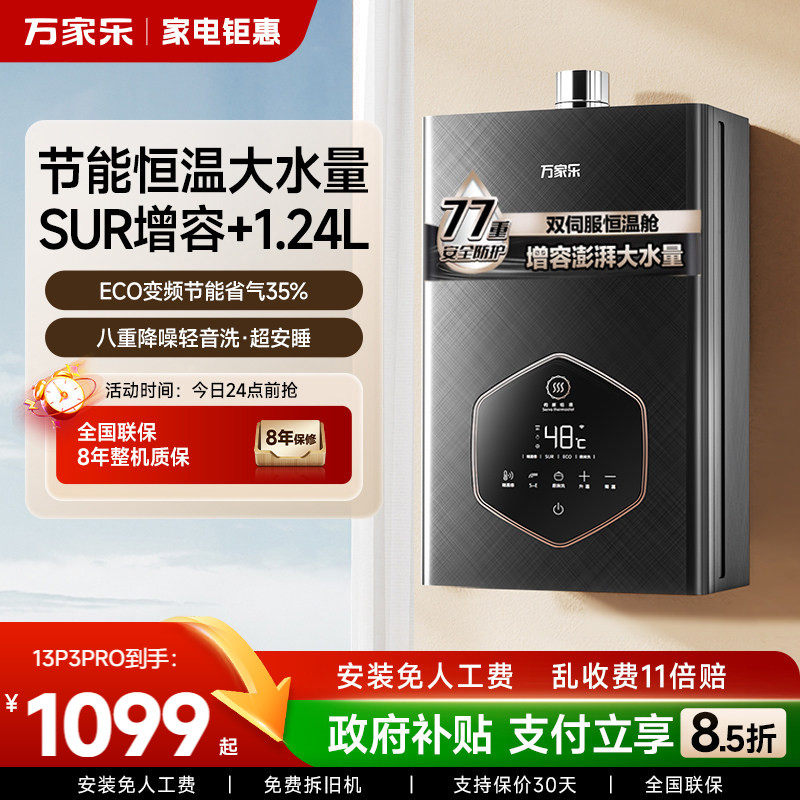 万家乐安睡洗燃气热水器16升家用天然气1级节能恒温静音TS6/P3PRO