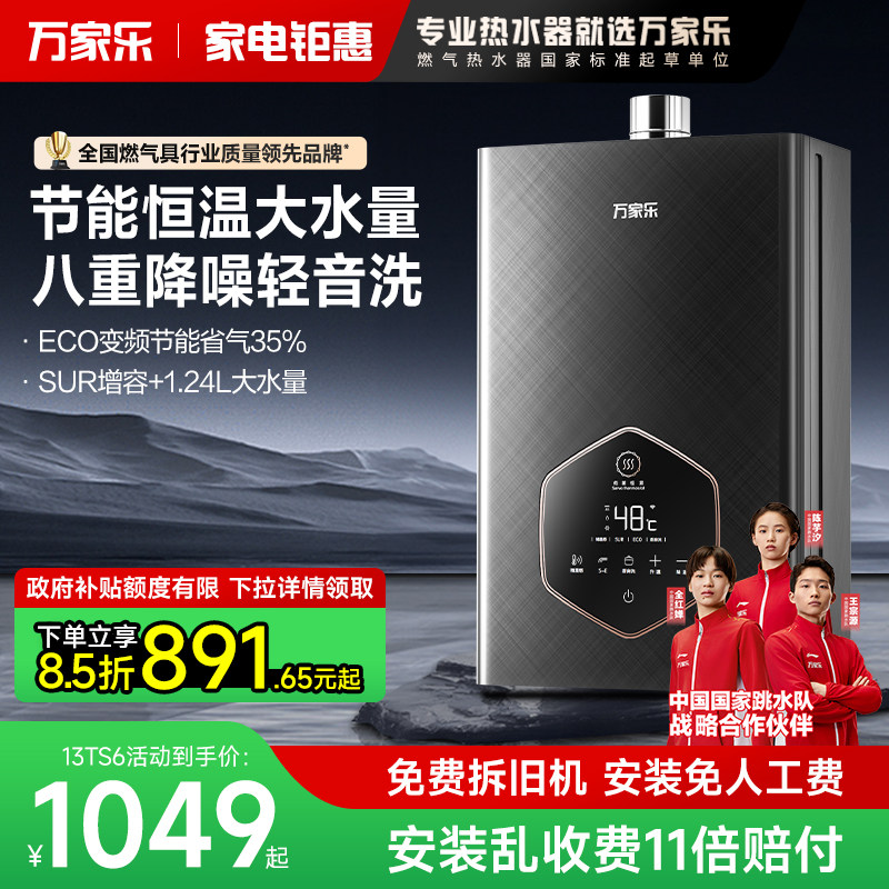 万家乐TS6燃气热水器家用天然气节能恒温速热强排式静音13/16升