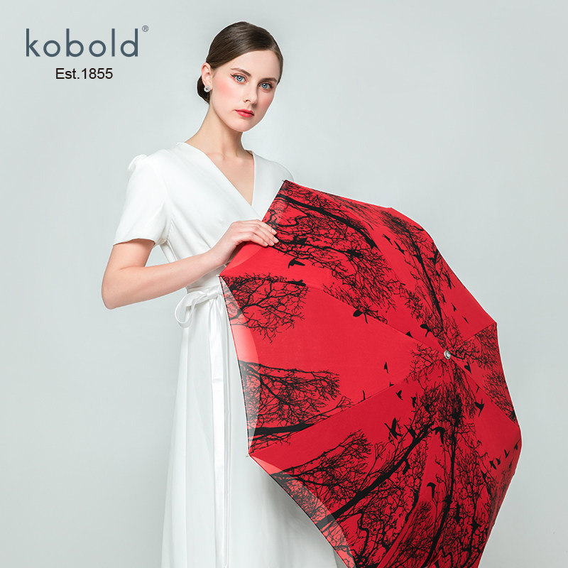 德国kobold网纱黑胶遮阳伞双层防晒防紫外线三折女士伞优雅晴雨伞