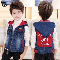 Áo khoác bé trai denim Lei Yi 2019 mùa thu mới quần áo trẻ em trẻ em lớn trẻ em áo vest denim - Áo ghi lê áo gile màu be