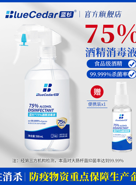 75%酒精喷雾消毒液家用杀菌室内消毒水75度500ml大瓶