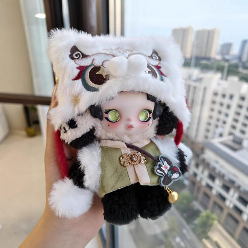 SKULLPANDA光织园搪胶公仔挂件SP娃衣新中式古风娃衣拜年醒狮套装