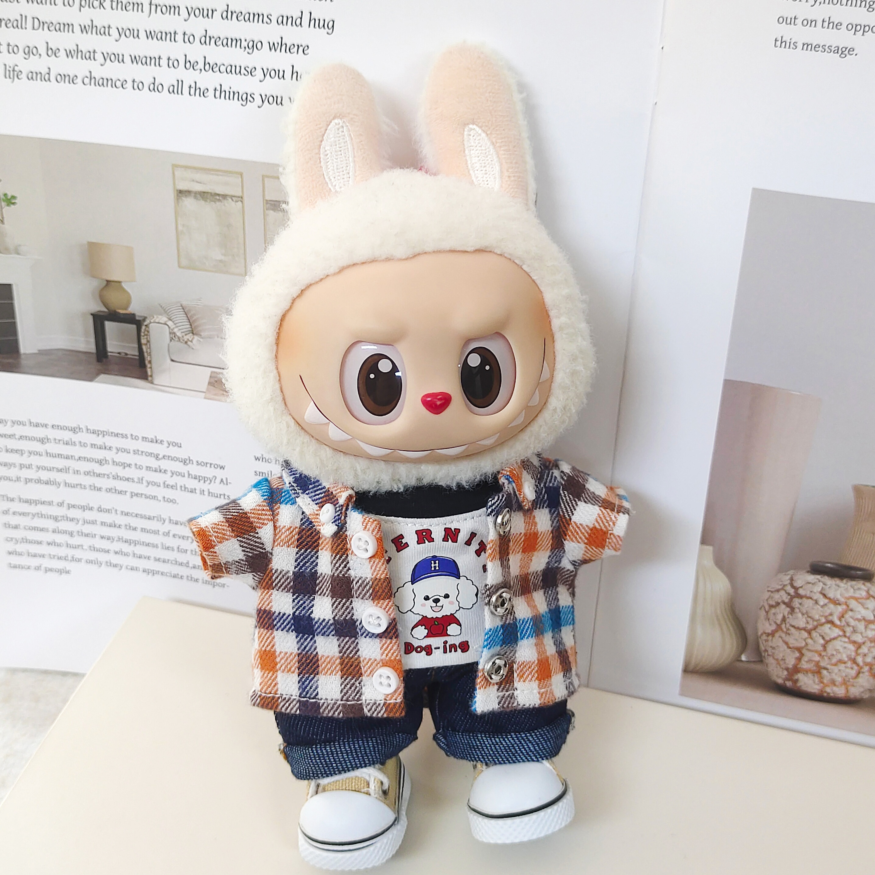 仅衣服】labubu娃衣新款秋季挂件玩偶衣服秋款衬衫风衣心动马卡龙