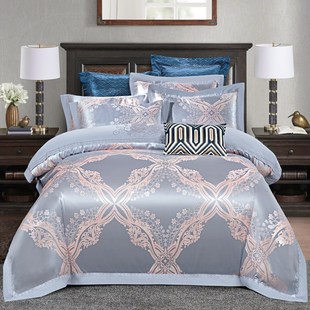 欧式 贡缎提花四件套2.2x2.4m全棉纯棉被罩床单刺绣花婚庆床上用品