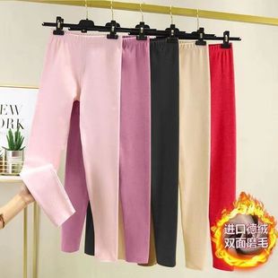 大码双面德绒发热保暖裤女长裤无痕内穿打底紧身纯色秋裤加绒高腰