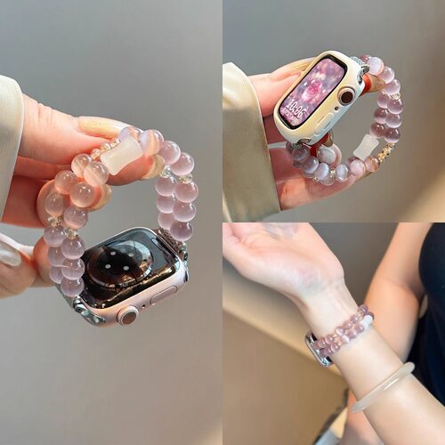 手表表带s10女款s9新款iwatch手表带透气猫眼水晶链apple
