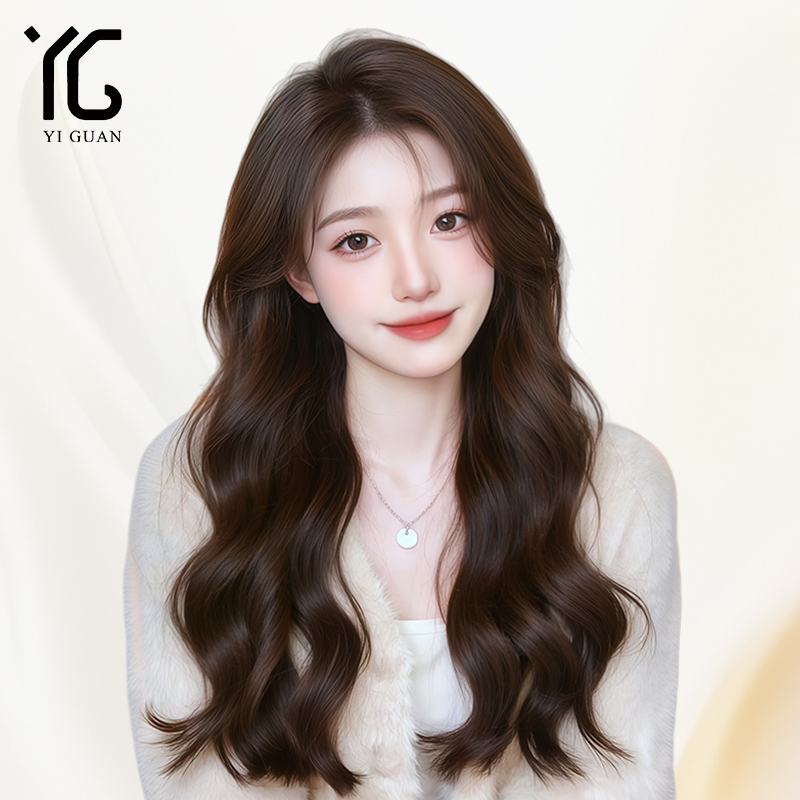 大波浪假发女全头套八字刘海中分长卷发递针仿真头皮无痕假发套