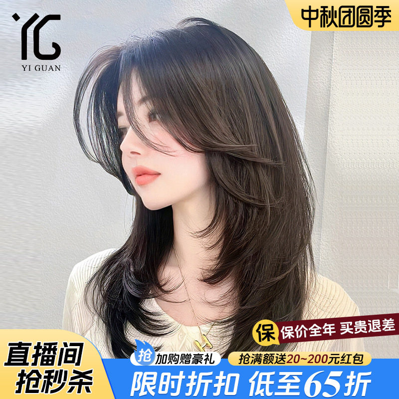 锁骨发假发女全头套真人发丝蓬松层次无痕透气蕾丝递针中分假发套