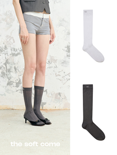 袜子女夏薄款 The soft come 小腿袜 透气纯色刺绣字母中筒袜基础款