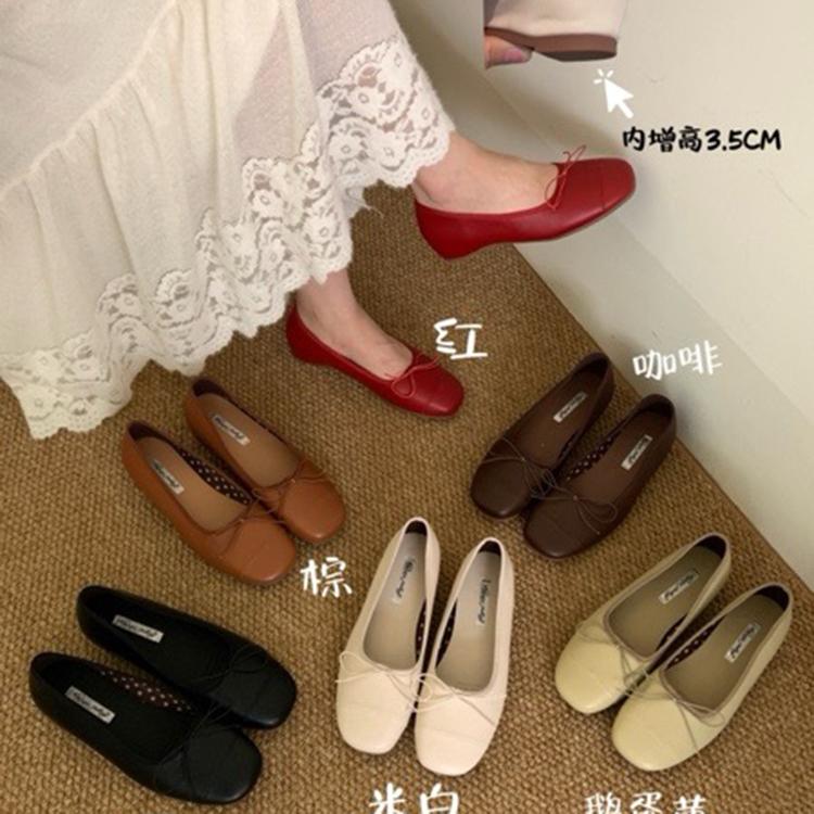 内增高软底复古风高跟鞋女款蝴蝶浅口单鞋