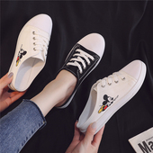 薄款 一脚蹬懒人平底半拖帆布鞋 内增高小白鞋 春款 女新款 秋季