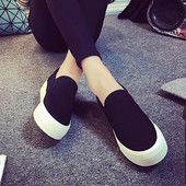 单鞋 春秋平底一脚蹬懒人鞋 白黑色 厚底女鞋 板鞋 休闲帆布鞋 平跟布鞋