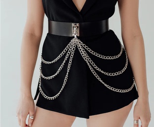 新款皮革束缚腰带流苏链条束缚腰带腰封拘束带