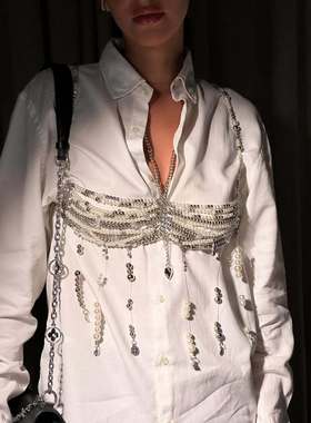 欧美跨境速卖通新款串珠辣妹身体链挂脖外搭链条流苏上衣