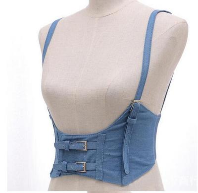 0欧美牛仔双肩纯色束腰封女绑带