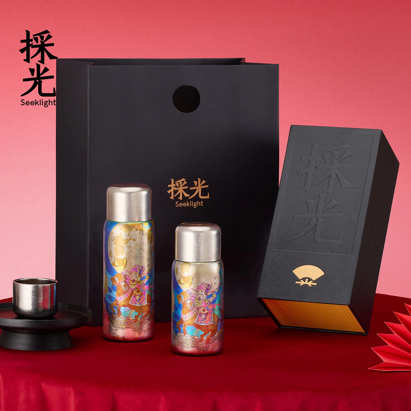 【新品】採光马上来财中式马年纯钛保温杯高档商务礼盒套装送礼物