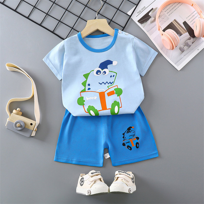 蓝色恐龙纯棉婴幼儿童短袖t恤短裤套装夏季分体男女宝宝薄款衣服,童装/婴儿装/亲子装,套装,淘宝优惠券,粉丝福利购,淘宝优惠卷