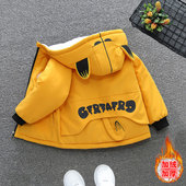 男童装 加绒加厚洋气派克服卡通连帽上衣帅气印花棉服外套 秋冬新款