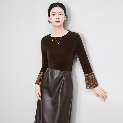 复古别致丝绒打底衫女士秋