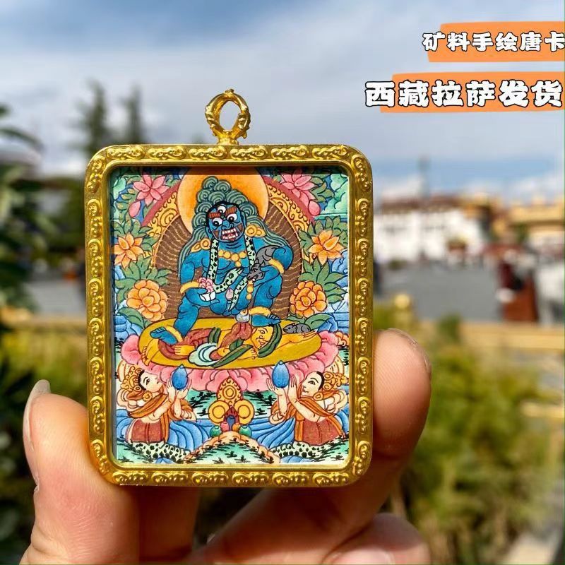 西藏唐卡手工彩绘嘎乌盒扎基拉姆吊坠牌子热贡挂件项坠饰品配件