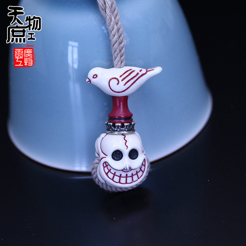 猛犸牙手工雕刻喜主笑脸三通吉祥鸟半鄂尸托林弟子珠佛珠手串配饰
