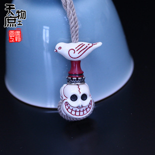 猛犸牙手工雕刻喜主笑脸三通吉祥鸟半鄂尸托林弟子珠佛珠手串配饰