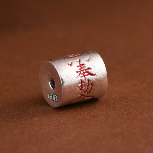 足银 925 道系护身符圆桶珠两通纯银实心配珠腰珠顶珠配饰配件