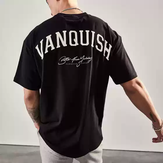 Vq Loose Fitness Short-Sleeved Men's 2022 Summer New Round-Neck Casual T-Shirt with Dropped Shoulders and Five-Quarter Sleeves Sports Clothes