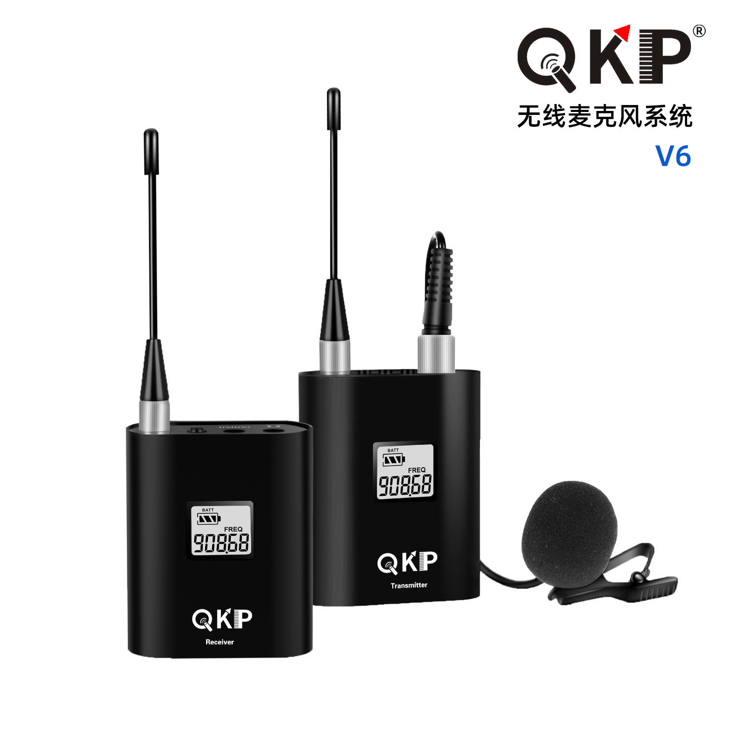 QKP牌V6无线麦克风系统 专业单反相机采访领夹话筒UHF传输FCC认证